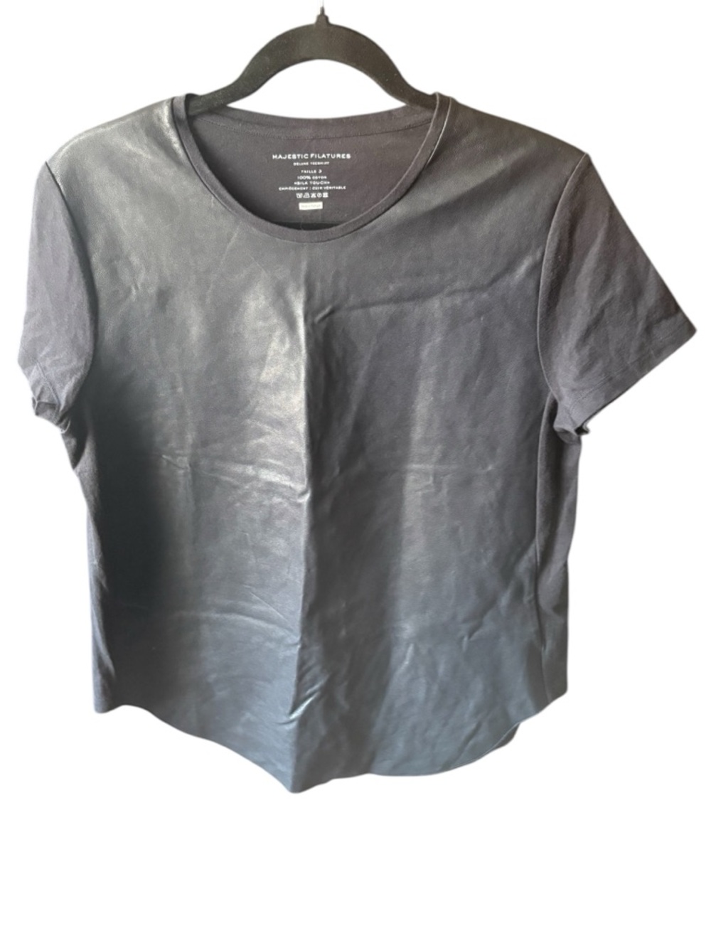 MAJESTIC FILATURES Black Leather Front Tee Medium NWT